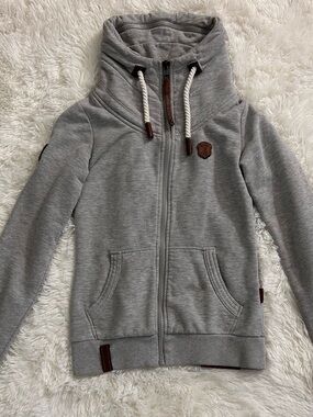 Naketano Heather Gray Zip-Up Hoodie with High Collar